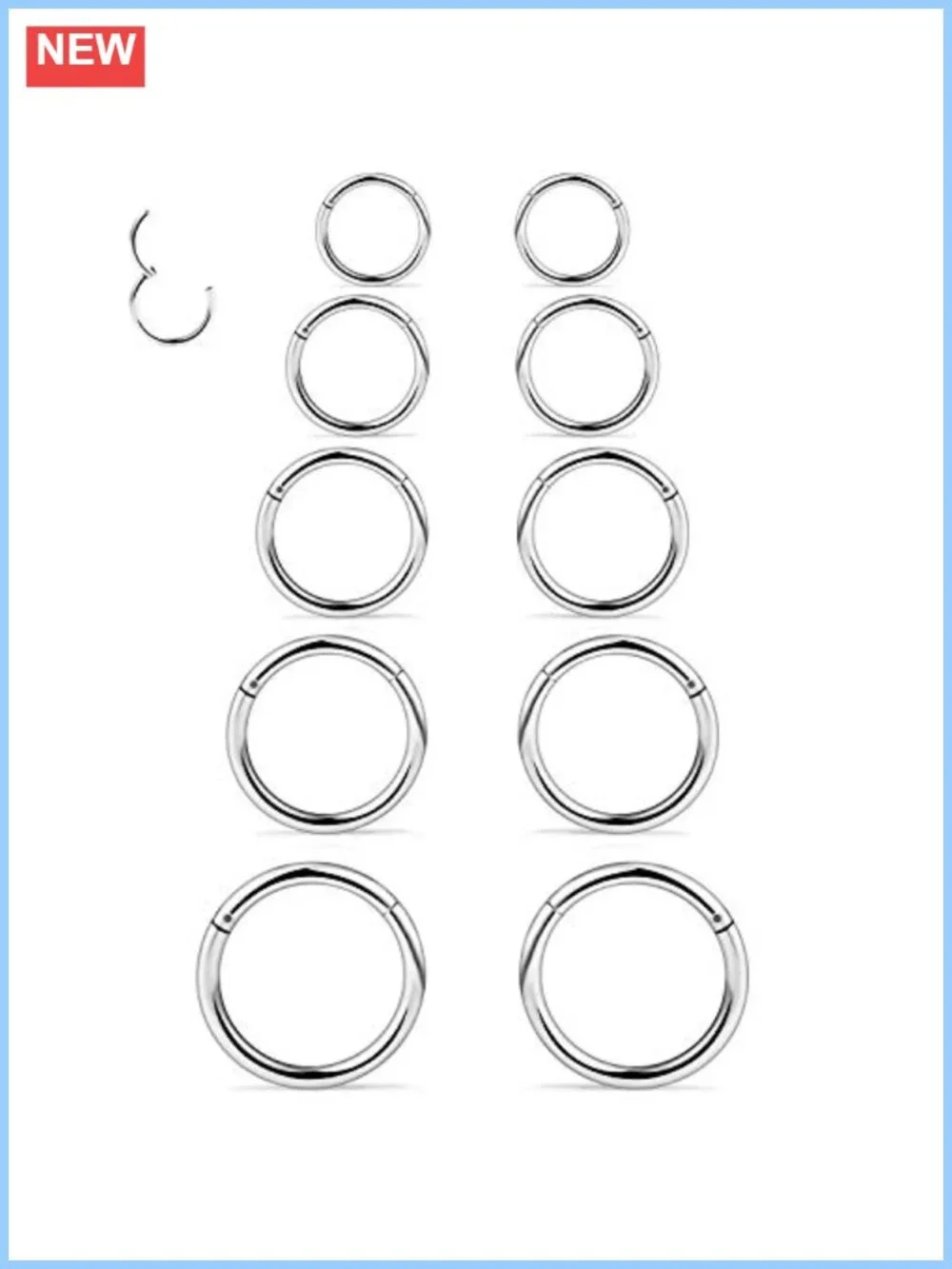 10pc 20G Surgical Steel Hinged Clicker Nose Ring Hoop Septum Cartilage Earring